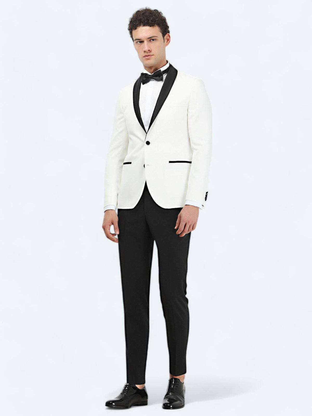 Ecru Slim Fit Smoking mit Schalkragen