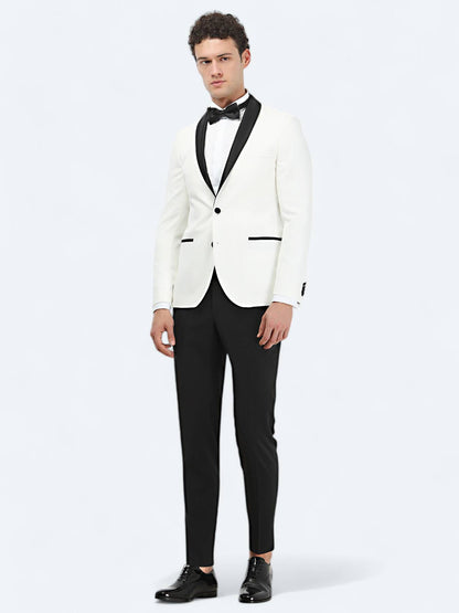 Ecru Slim Fit Smoking mit Schalkragen
