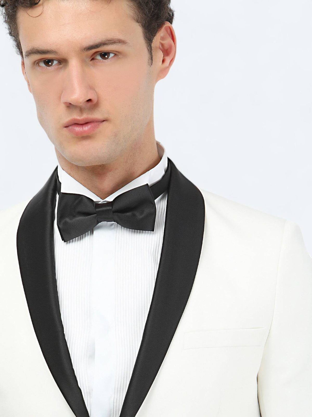 Ecru Slim Fit Smoking mit Schalkragen