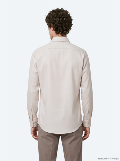 Ecru Regular Fit Weben Freizeithemd