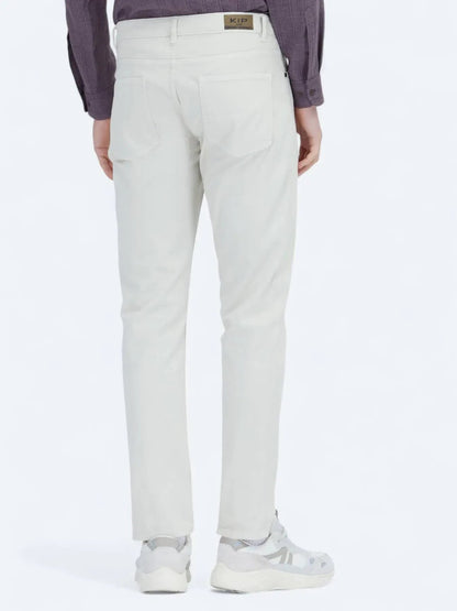 Ecru Weben Slim Fit Freizeit Baumwollmischung Hose