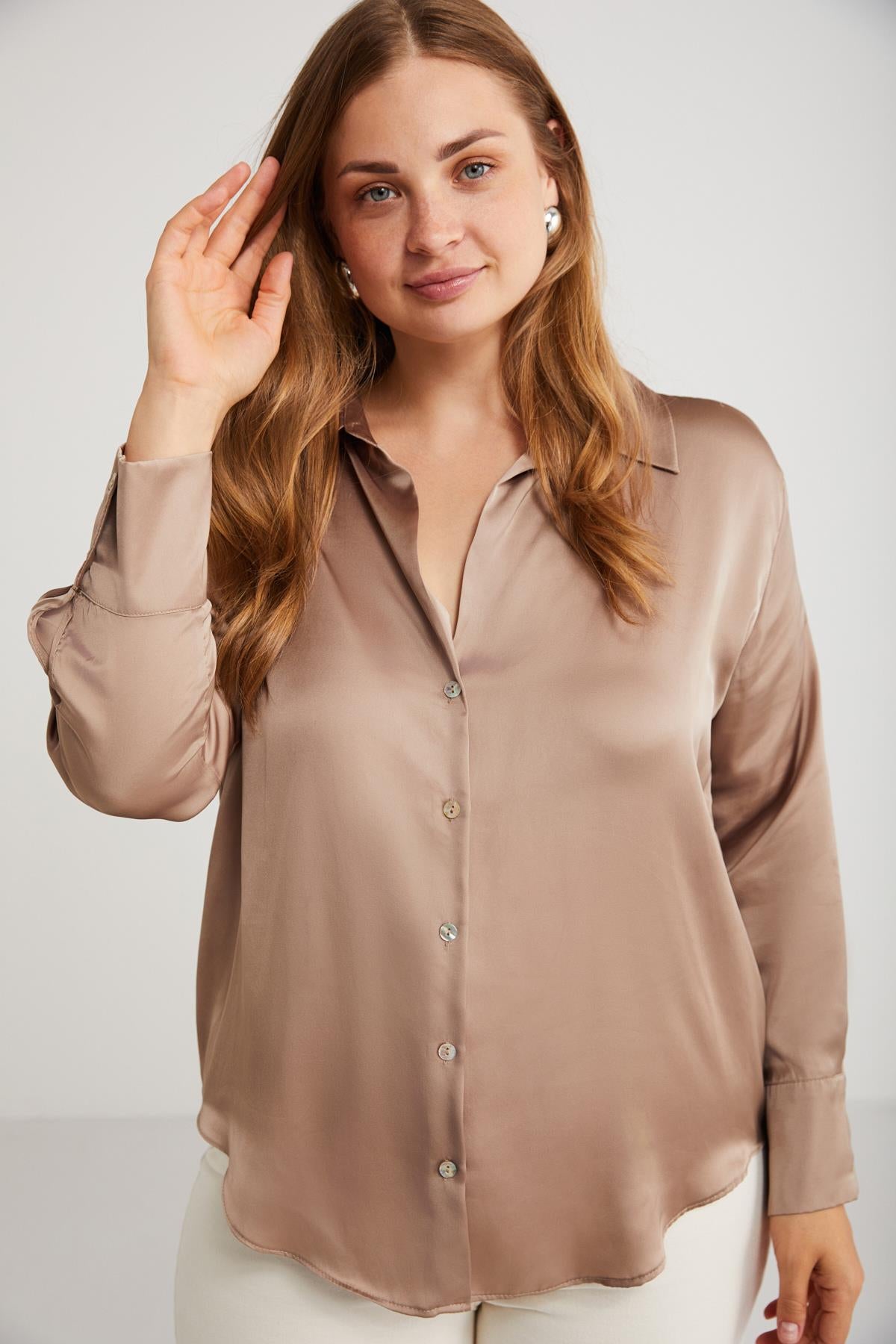 EILEEN Damen Oversize Satin Hemd
