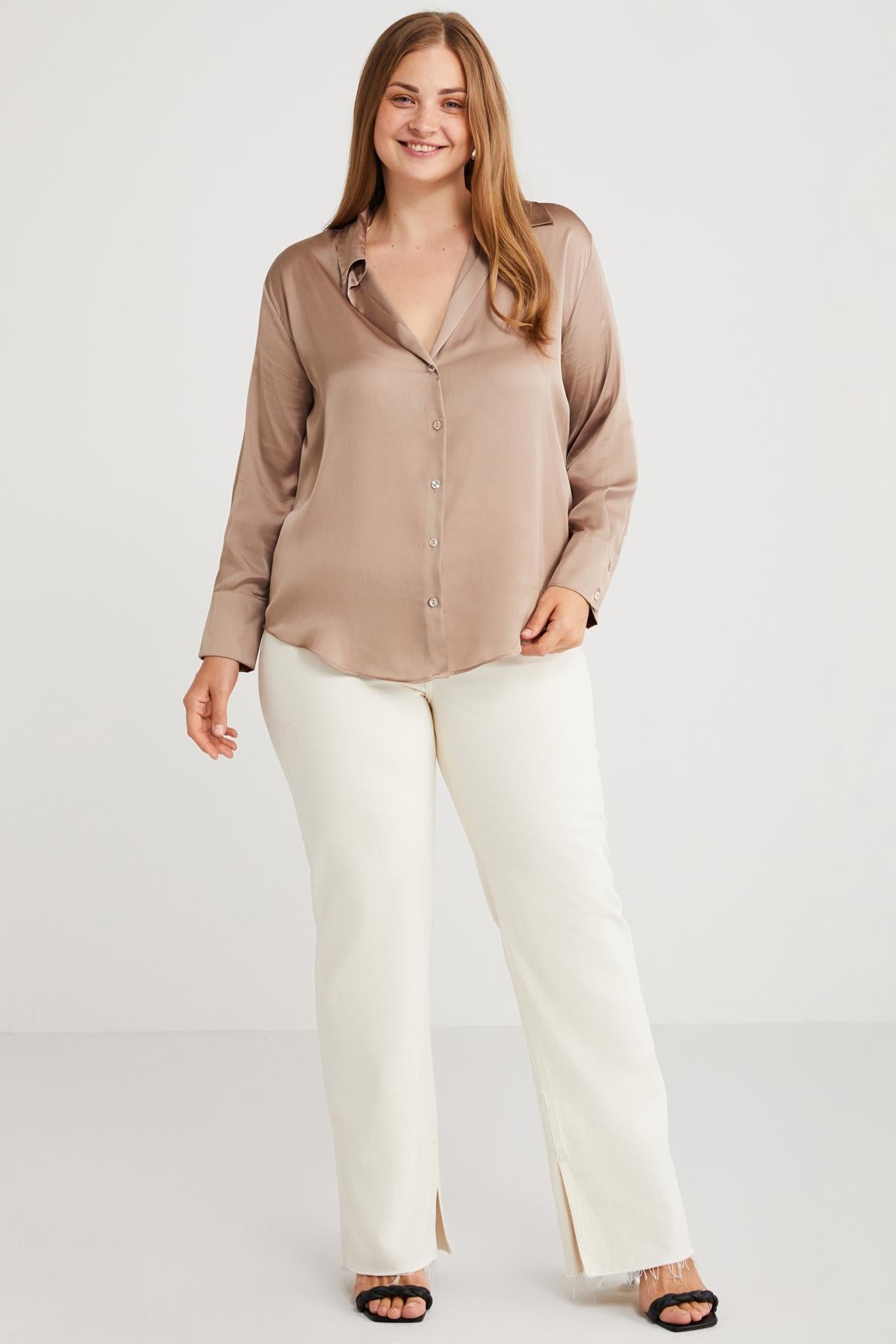 EILEEN Damen Oversize Satin Hemd