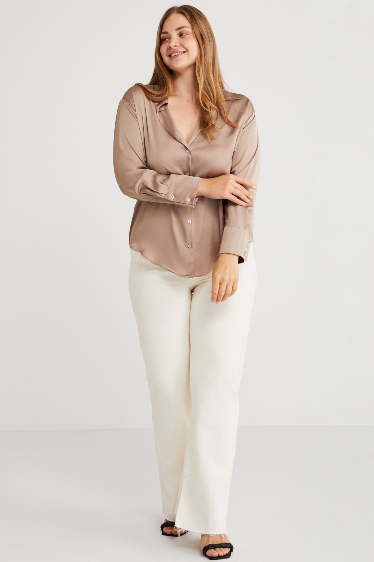 EILEEN Damen Oversize Satin Hemd