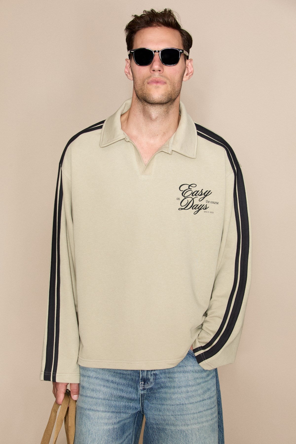 GRIMELANGE ELBRUS Herren Gestreiftes Sweatshirt Taupe