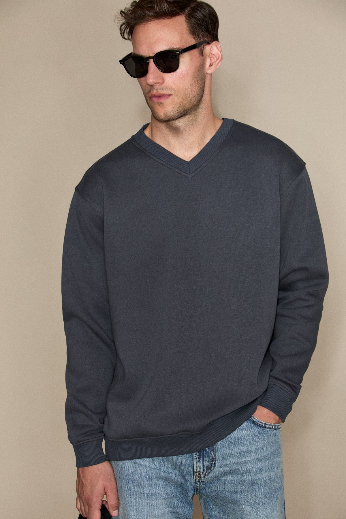 ELION Herren Sweatshirt mit V-Ausschnitt