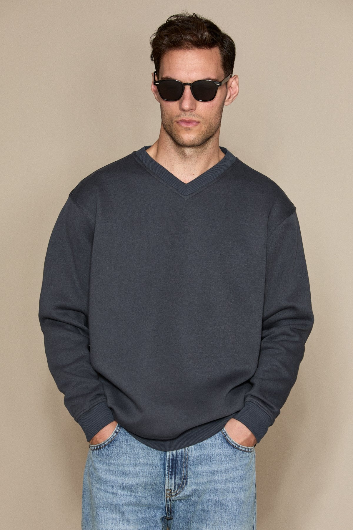 ELION Herren Sweatshirt mit V-Ausschnitt