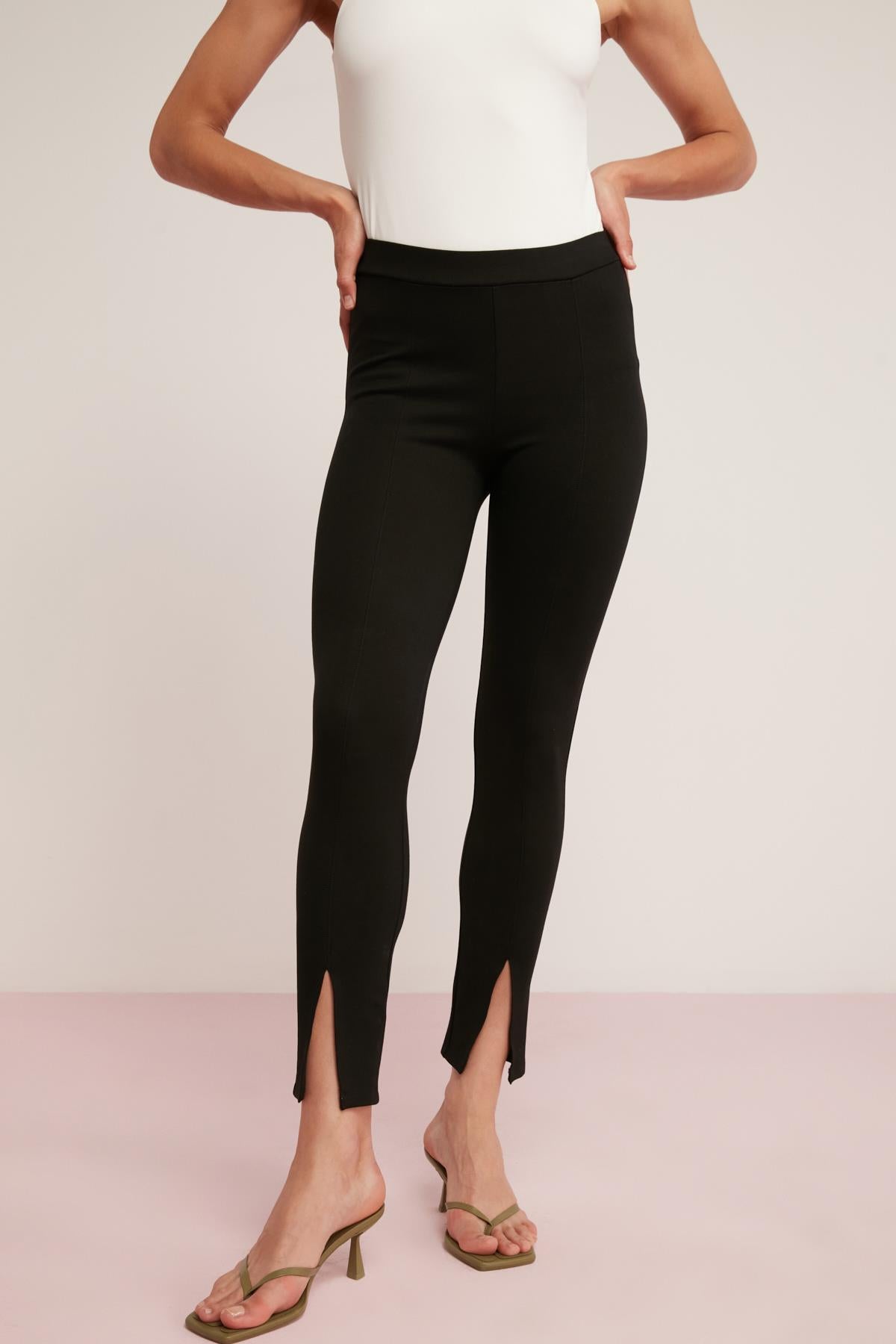 ELVIRA Damen Rippen Schlitz-Leggings