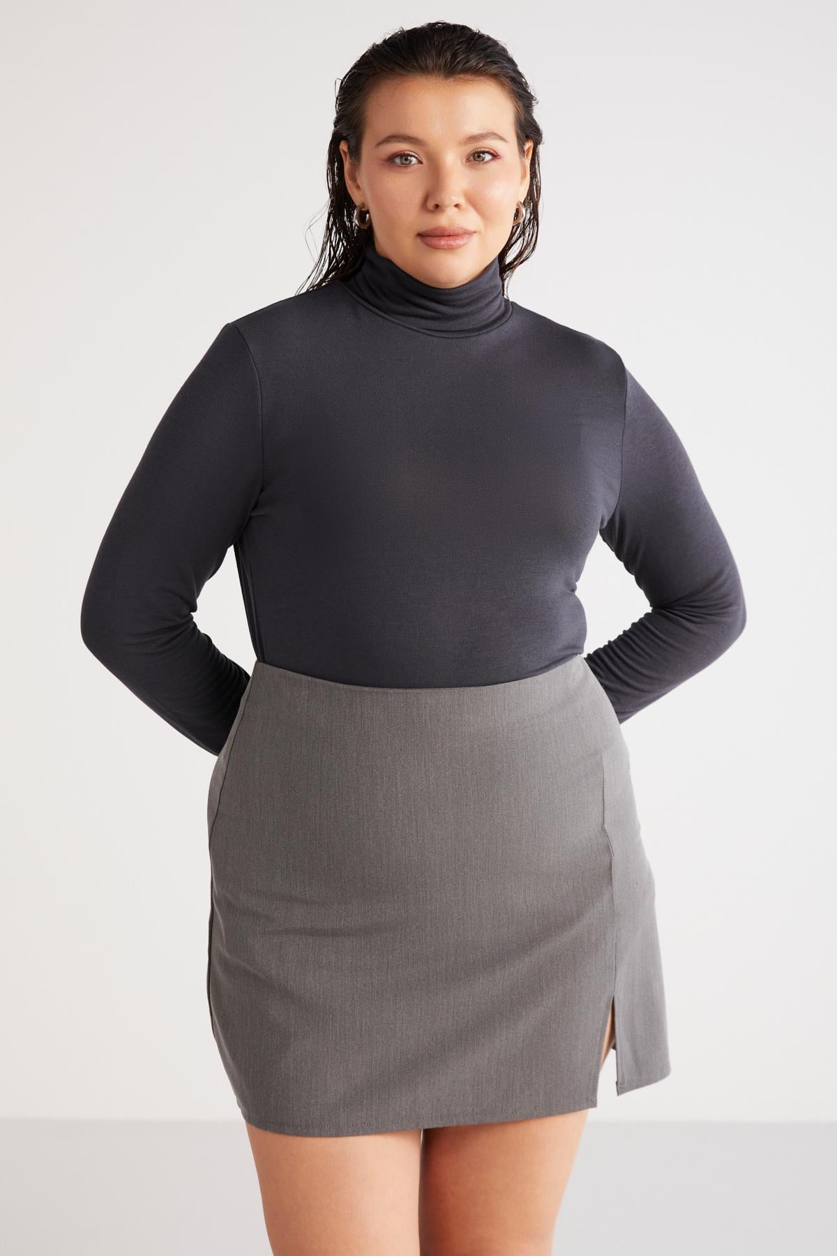 Damen Plus Size Viskose Rollkragen Bluse