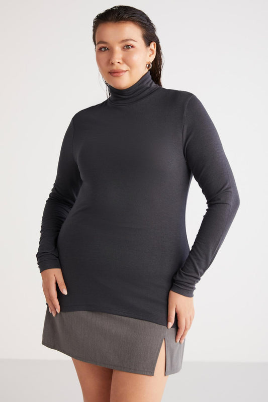 Damen Plus Size Viskose Rollkragen Bluse