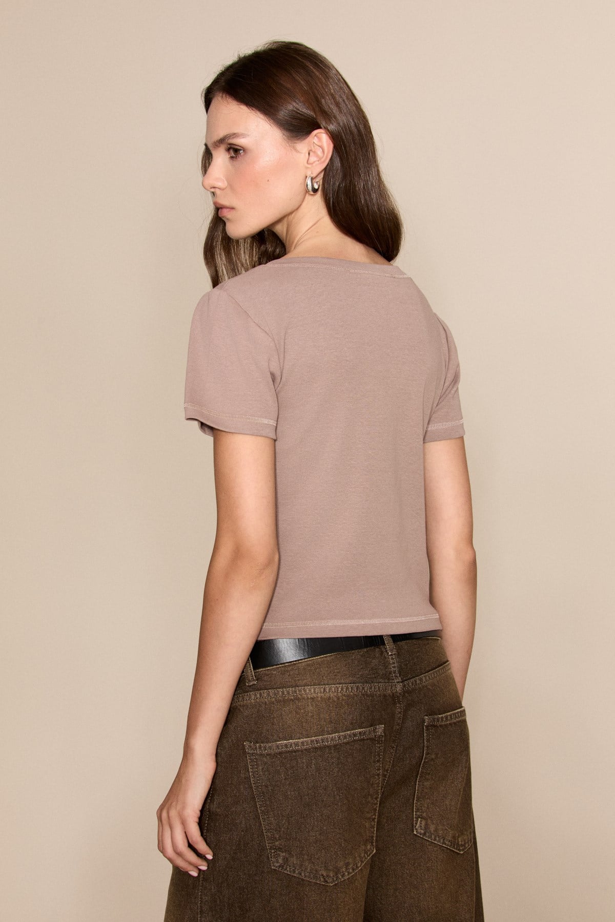 GRIMELANGE ERNESTINE Damen Knopfleiste T-Shirt Taupe