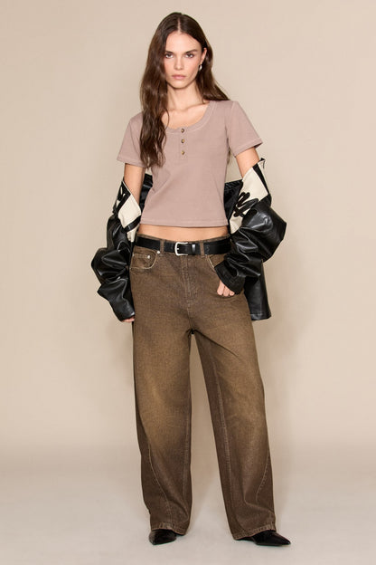 ERNESTINE Damen Knopfleiste T-Shirt