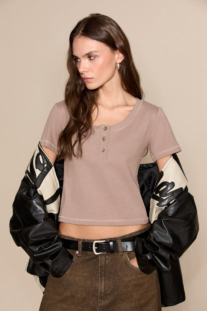 ERNESTINE Damen Knopfleiste T-Shirt