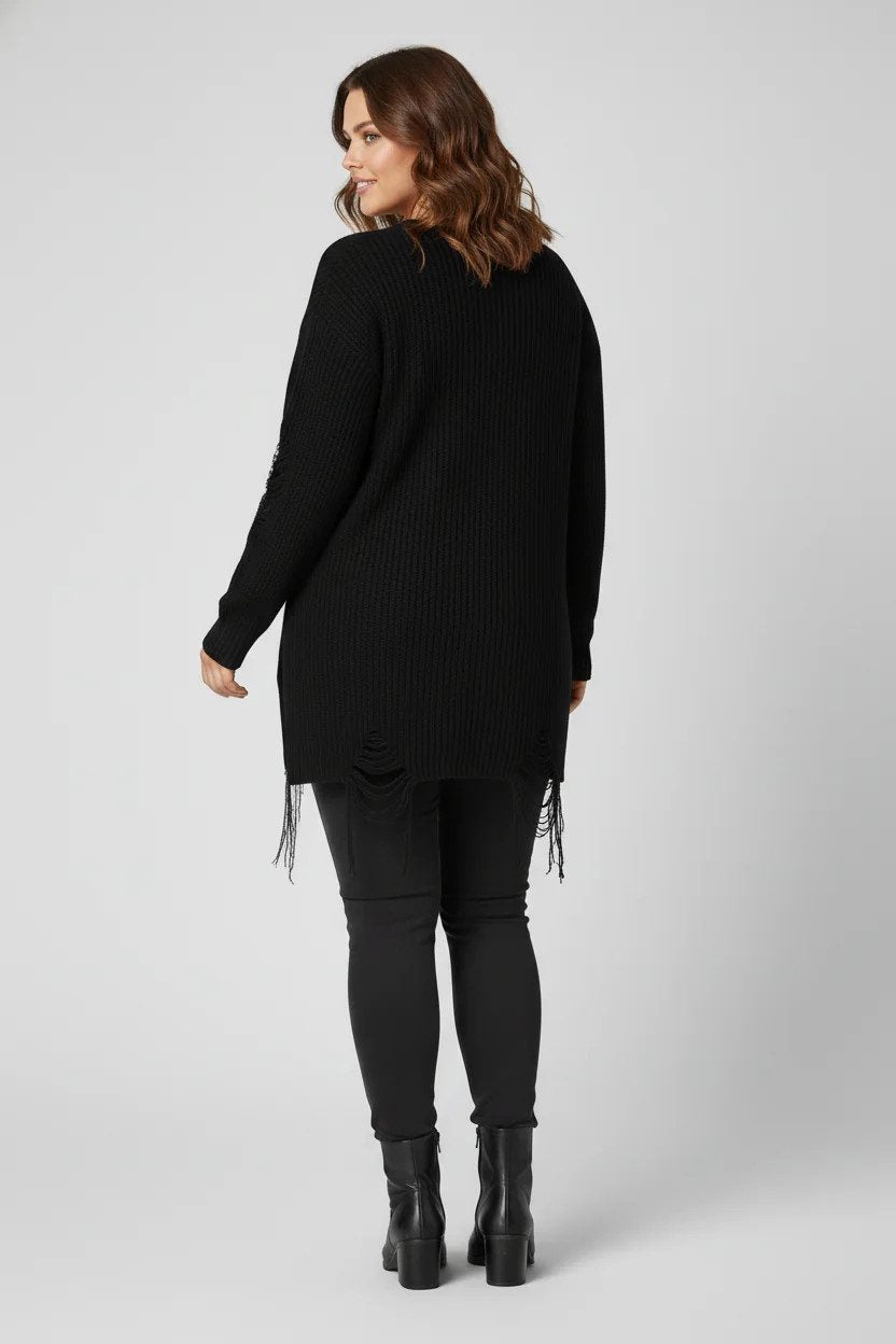 Langärmeliger Strickpullover mit Schlitzen