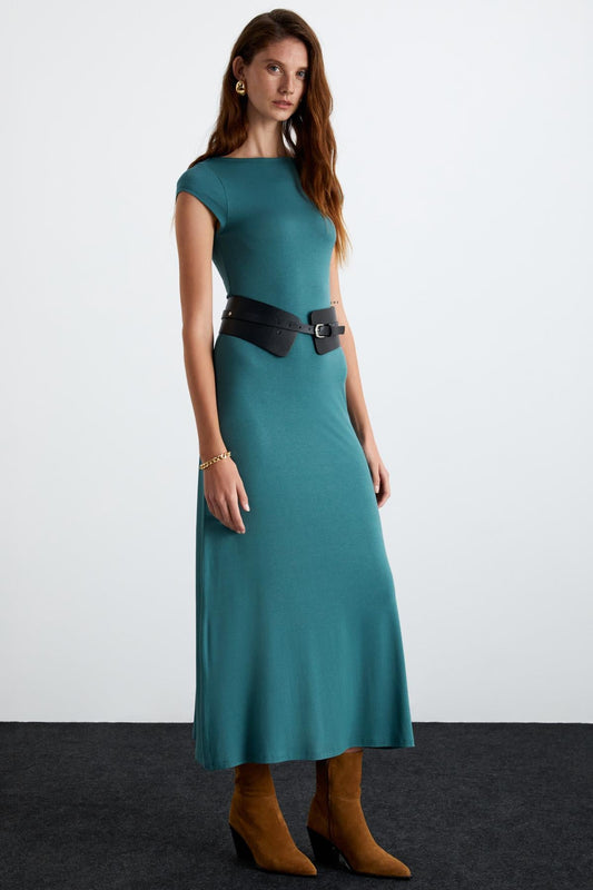 ESLY Damen Viskose Rückenkleid