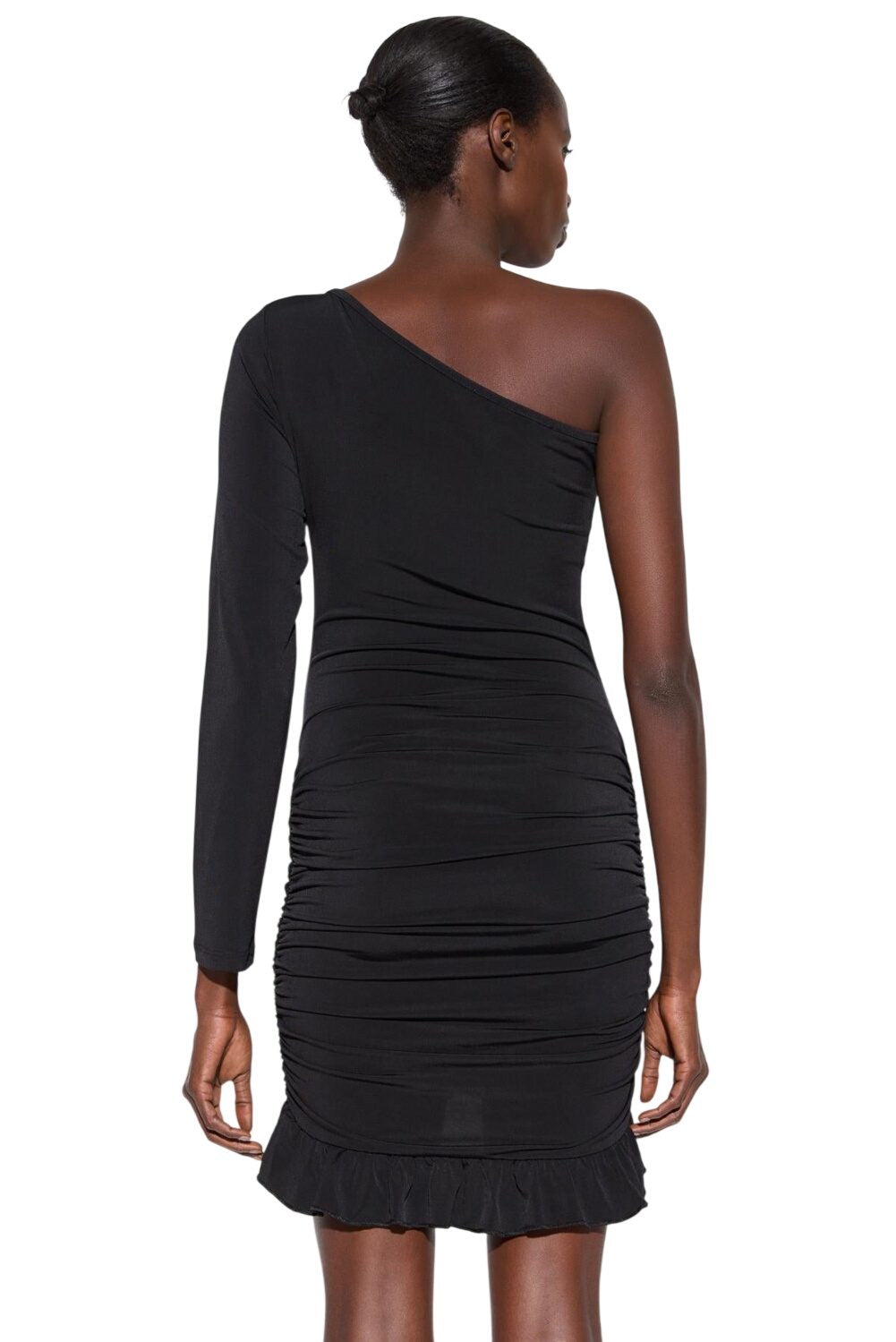 Einärmeliges Kleid mit Gürteldetail und Rüschen
