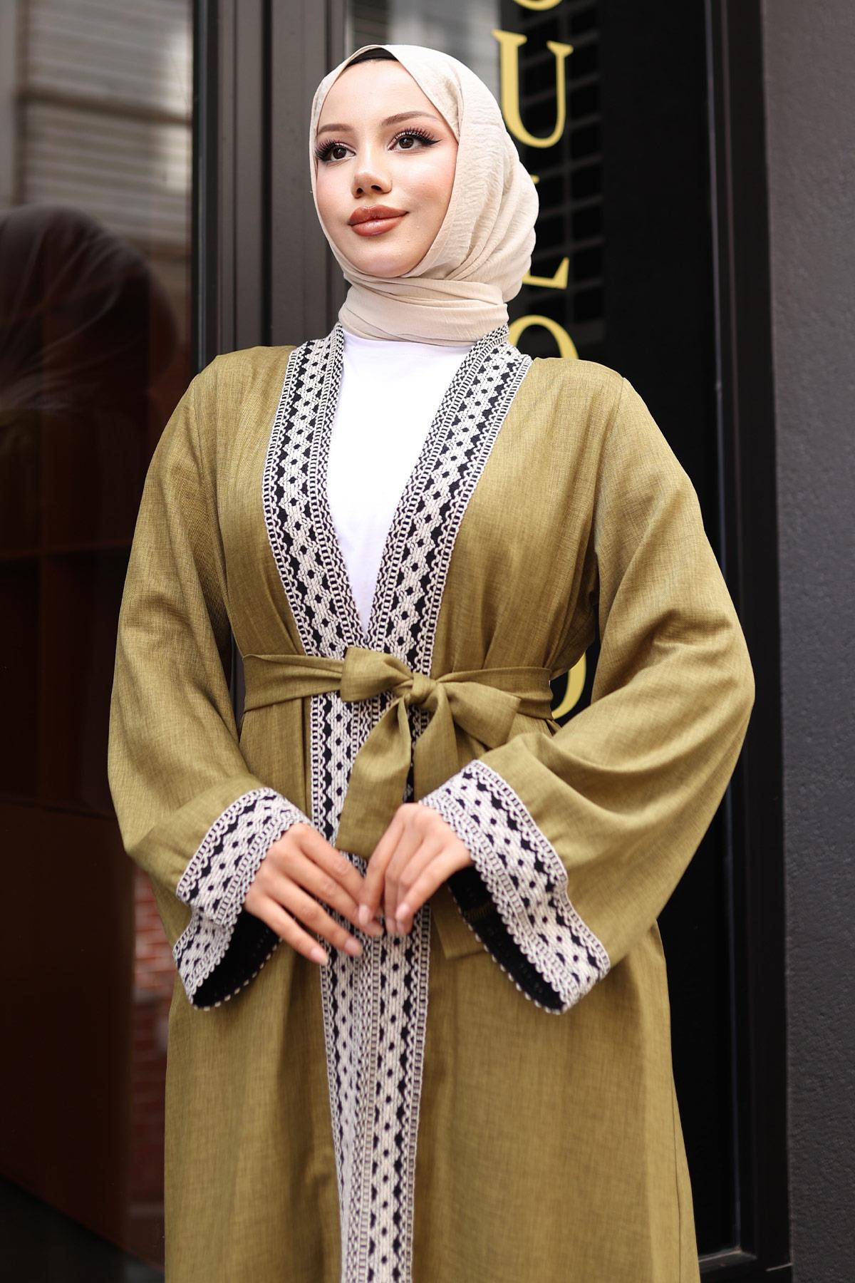 Ethnisches Druck Kimono Set Olive MSW19251-4