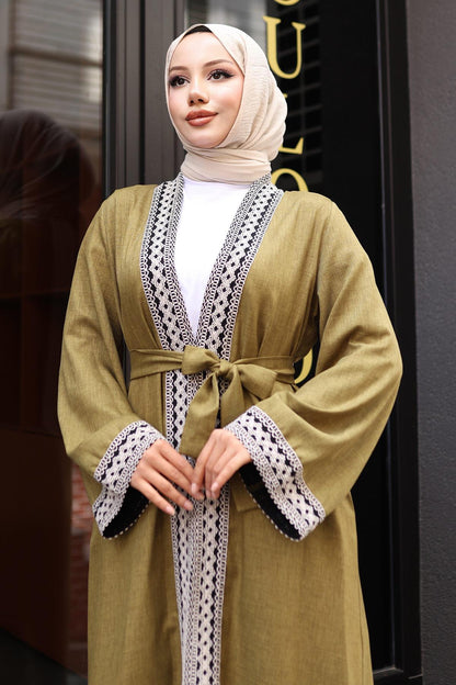 Ethnisches Druck Kimono Set Olive MSW19251-4
