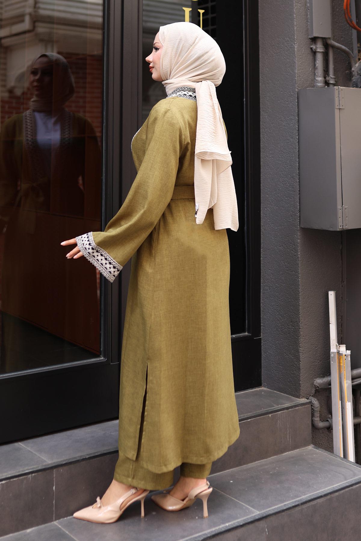 Ethnisches Druck Kimono Set Olive MSW19251-4