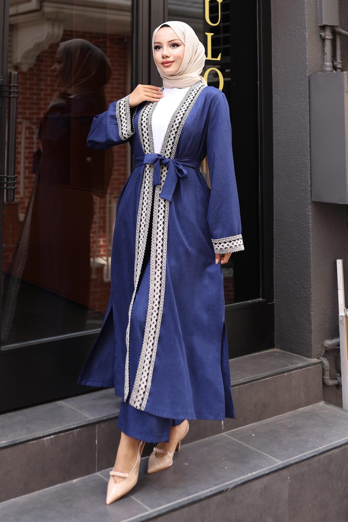 Indigo Ethno-Print Kimono Set - MSW19251-2