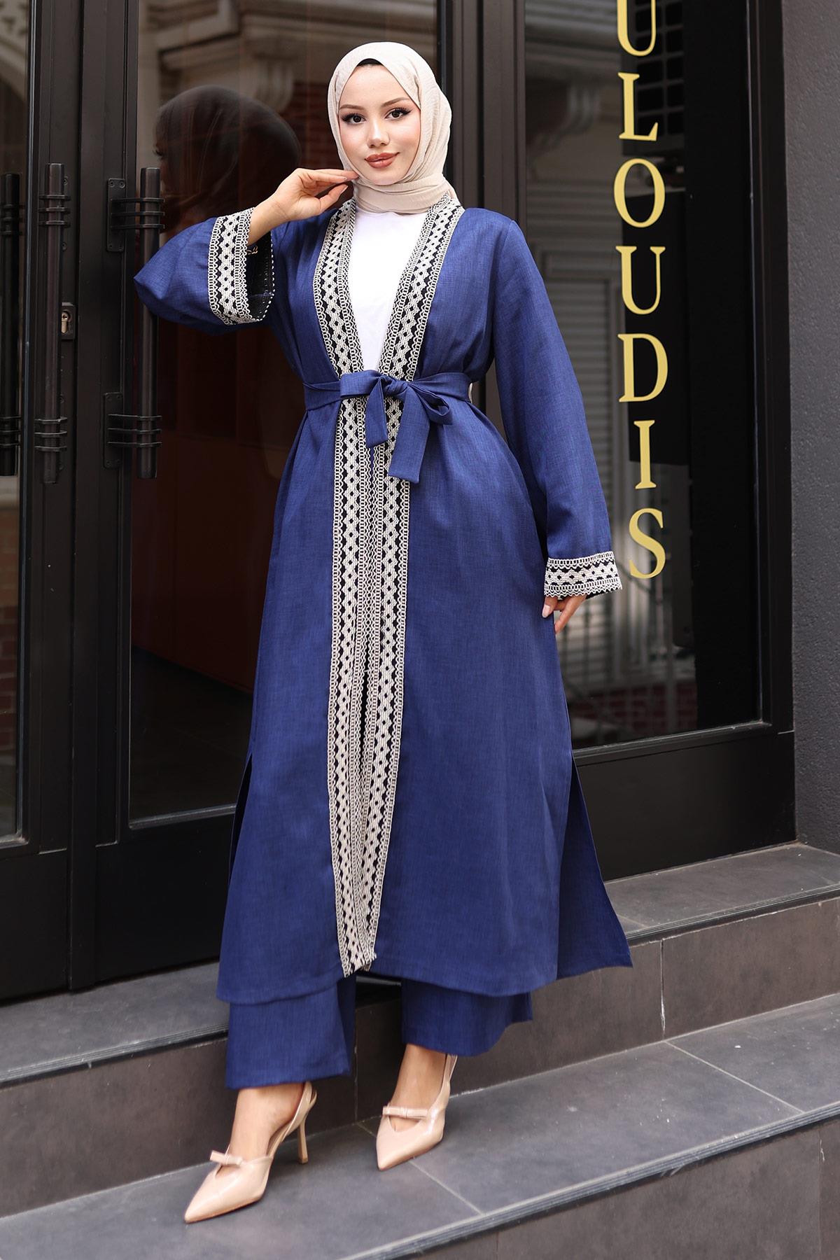Indigo Ethno-Print Kimono Set - MSW19251-2