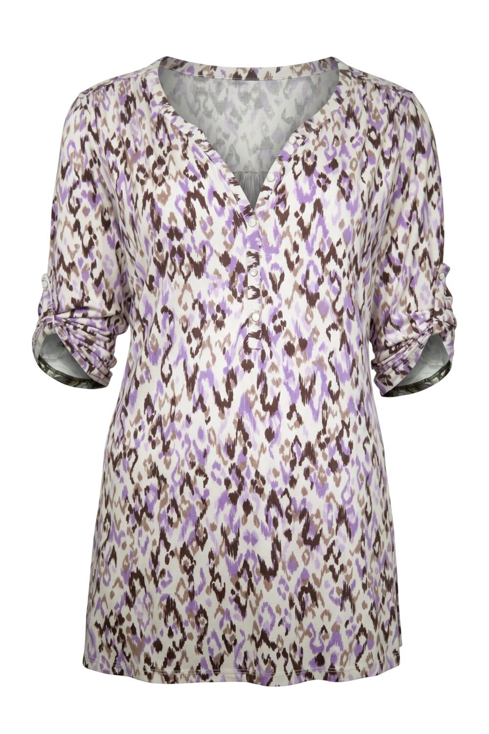 Ethno-Print V-Ausschnitt Bluse mit Knöpfen