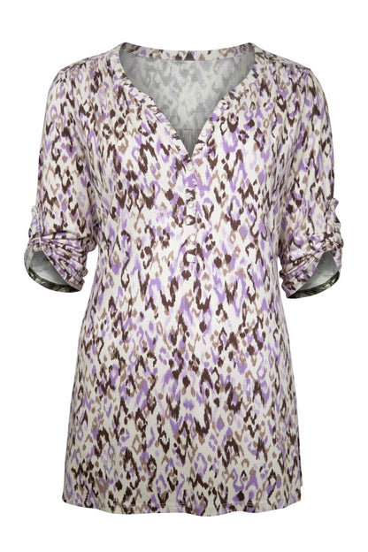 Ethno-Print V-Ausschnitt Bluse mit Knöpfen