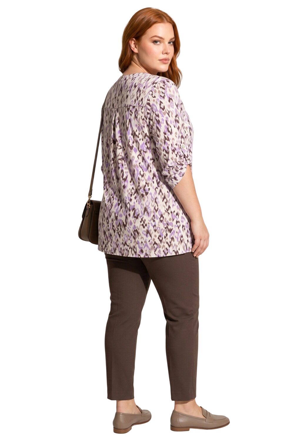 Ethno-Print V-Ausschnitt Bluse mit Knöpfen