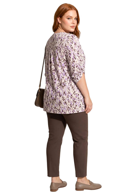 Ethno-Print V-Ausschnitt Bluse mit Knöpfen