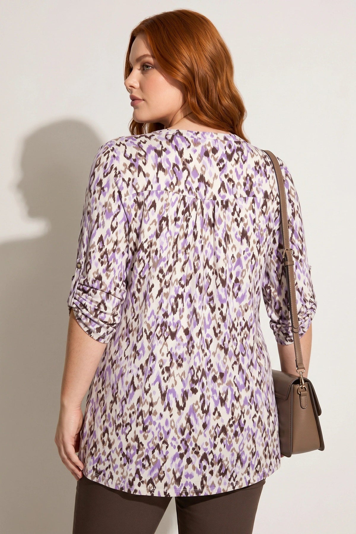 Ethno-Print V-Ausschnitt Bluse mit Knöpfen