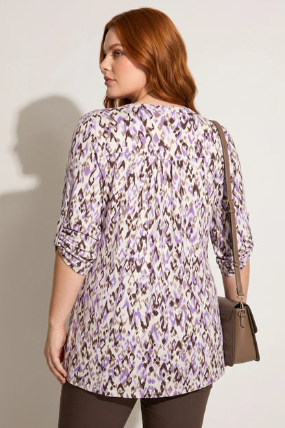 Ethno-Print V-Ausschnitt Bluse mit Knöpfen