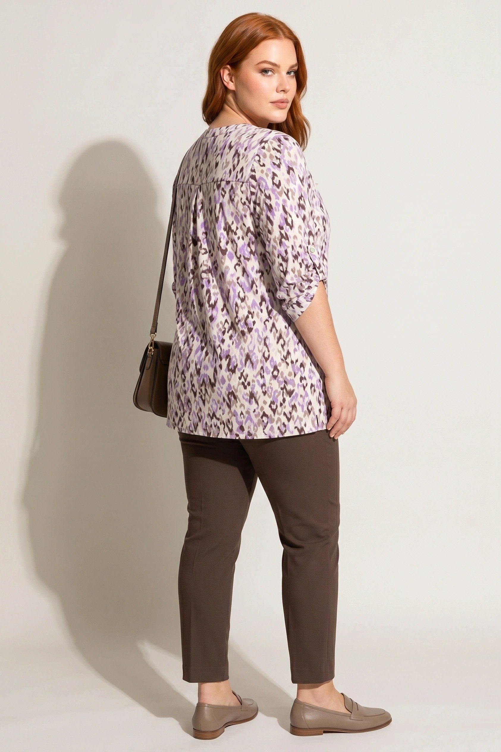 Ethno-Print V-Ausschnitt Bluse mit Knöpfen