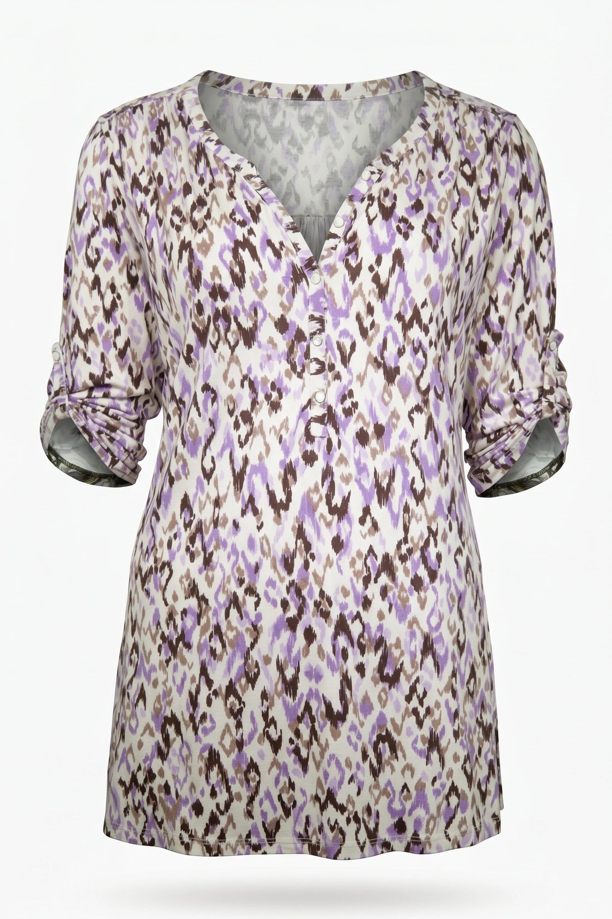 Ethno-Print V-Ausschnitt Bluse mit Knöpfen