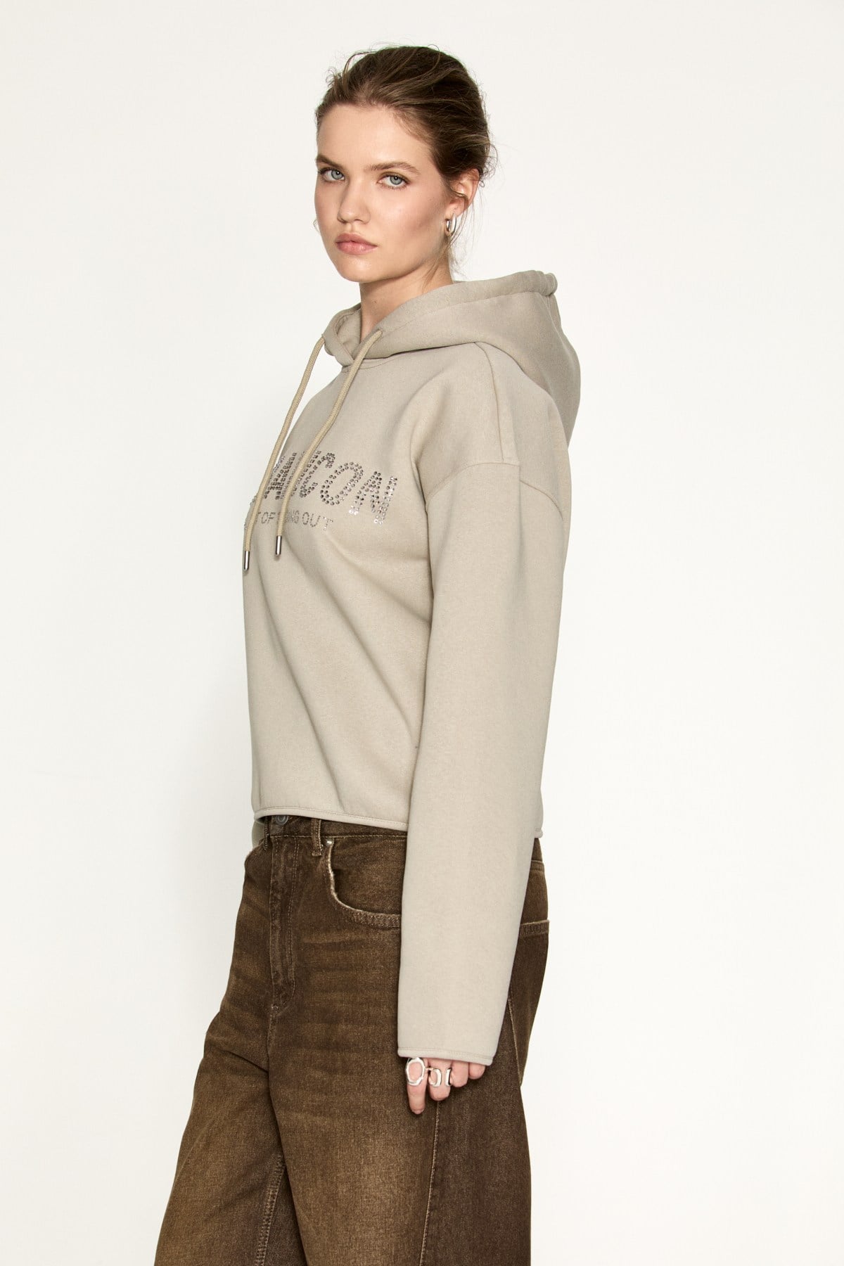 ETHIQUET ETROPUS Damen Oversize Fleece-Sweatshirt Taupe