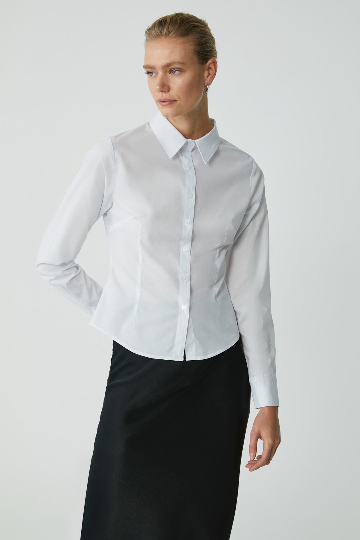 ETHIQUET EVANGELINE Slim-Fit Popeline-Hemd Weiß