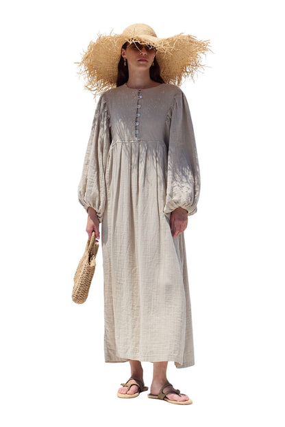 Faltenkleid aus Muslin in Sand