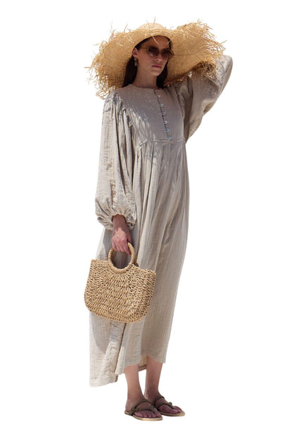 Faltenkleid aus Muslin in Sand