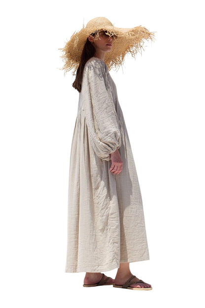Faltenkleid aus Muslin in Sand