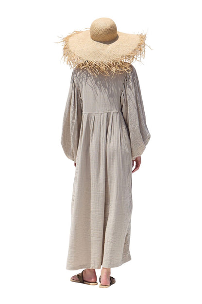 Faltenkleid aus Muslin in Sand