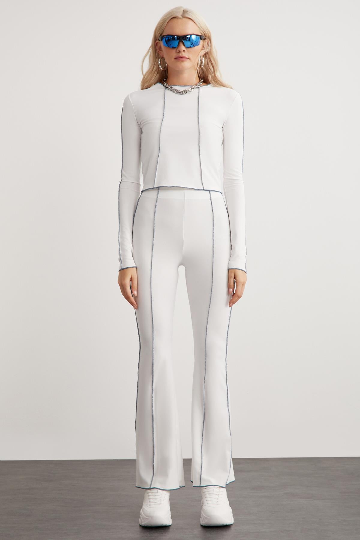 ETHIQUET FATIMA Damen Weite Strickhose Weiß