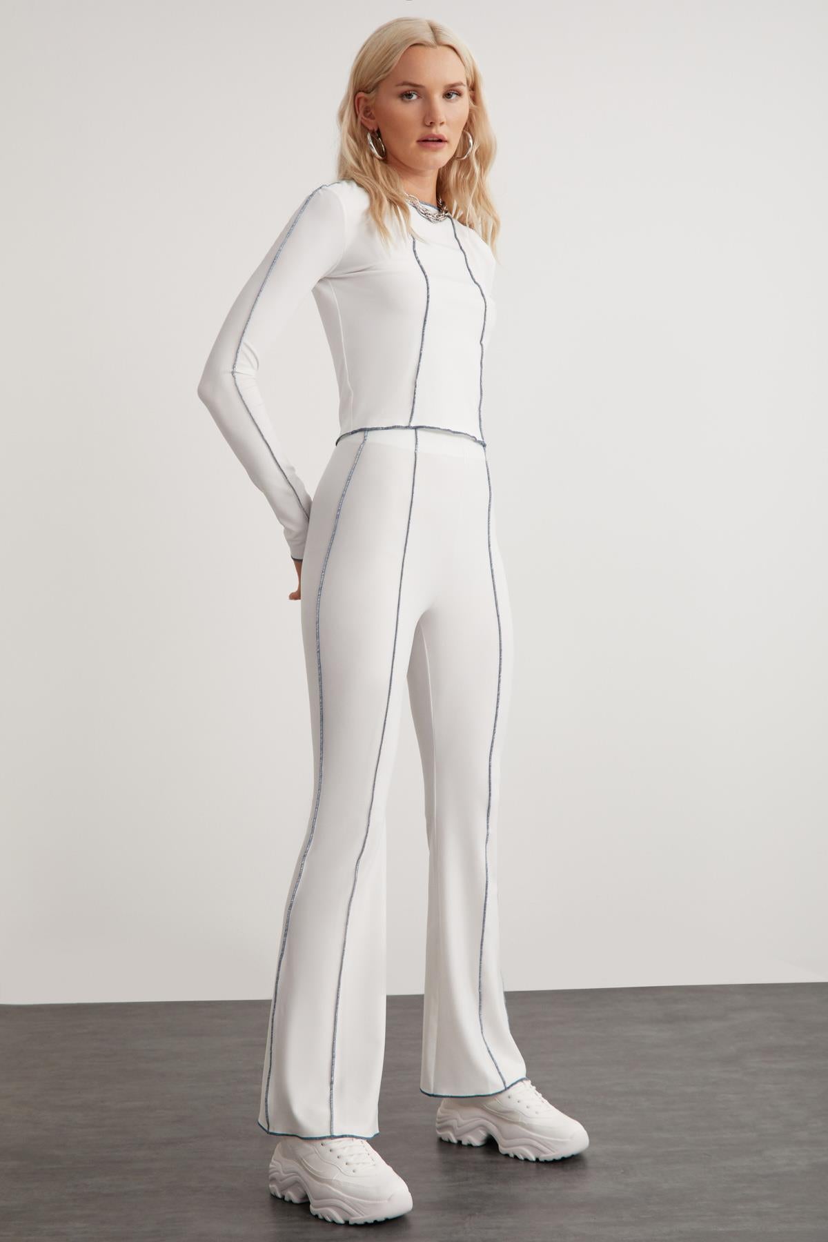 ETHIQUET FATIMA Damen Weite Strickhose Weiß