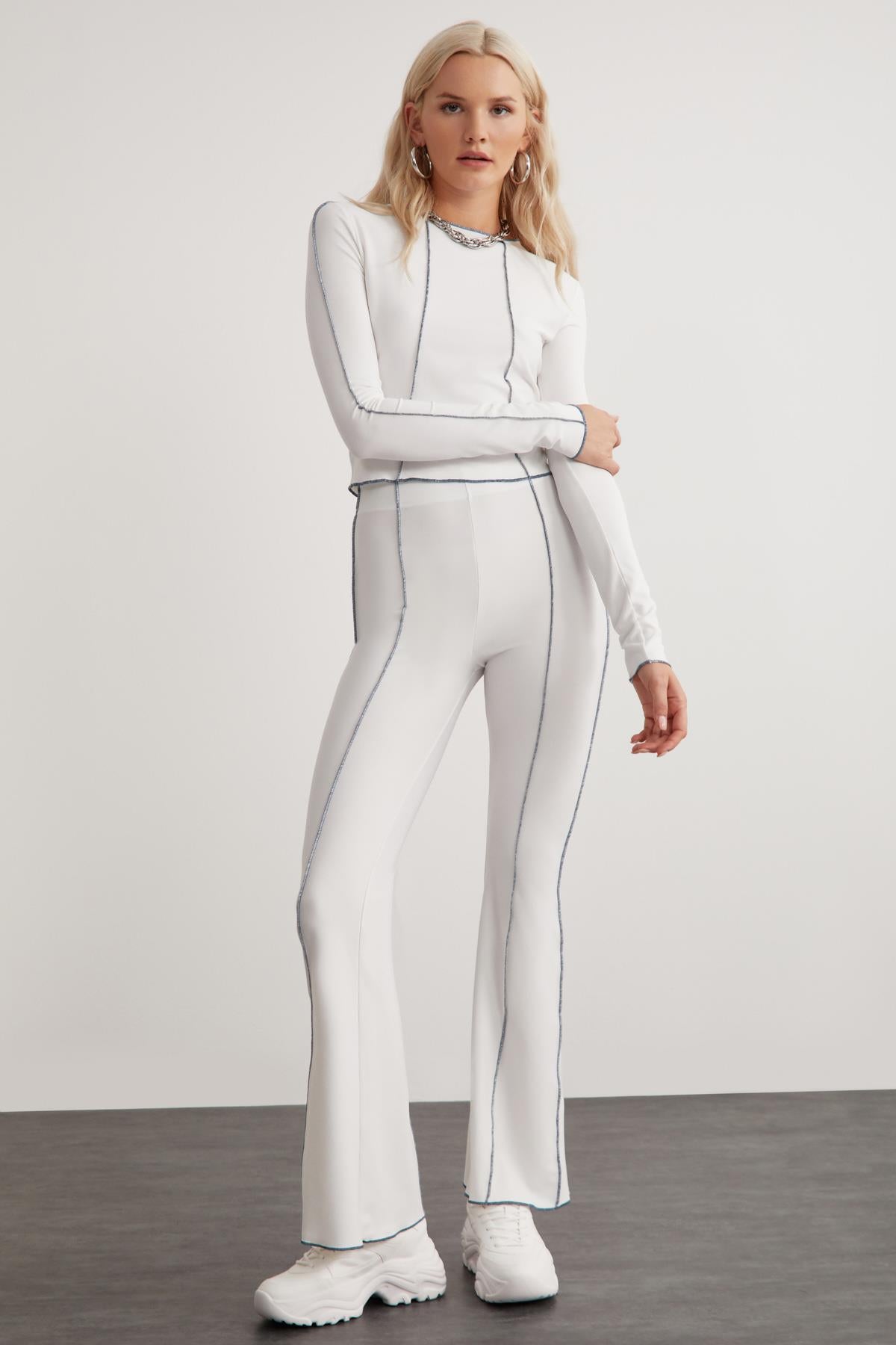 ETHIQUET FATIMA Damen Weite Strickhose Weiß