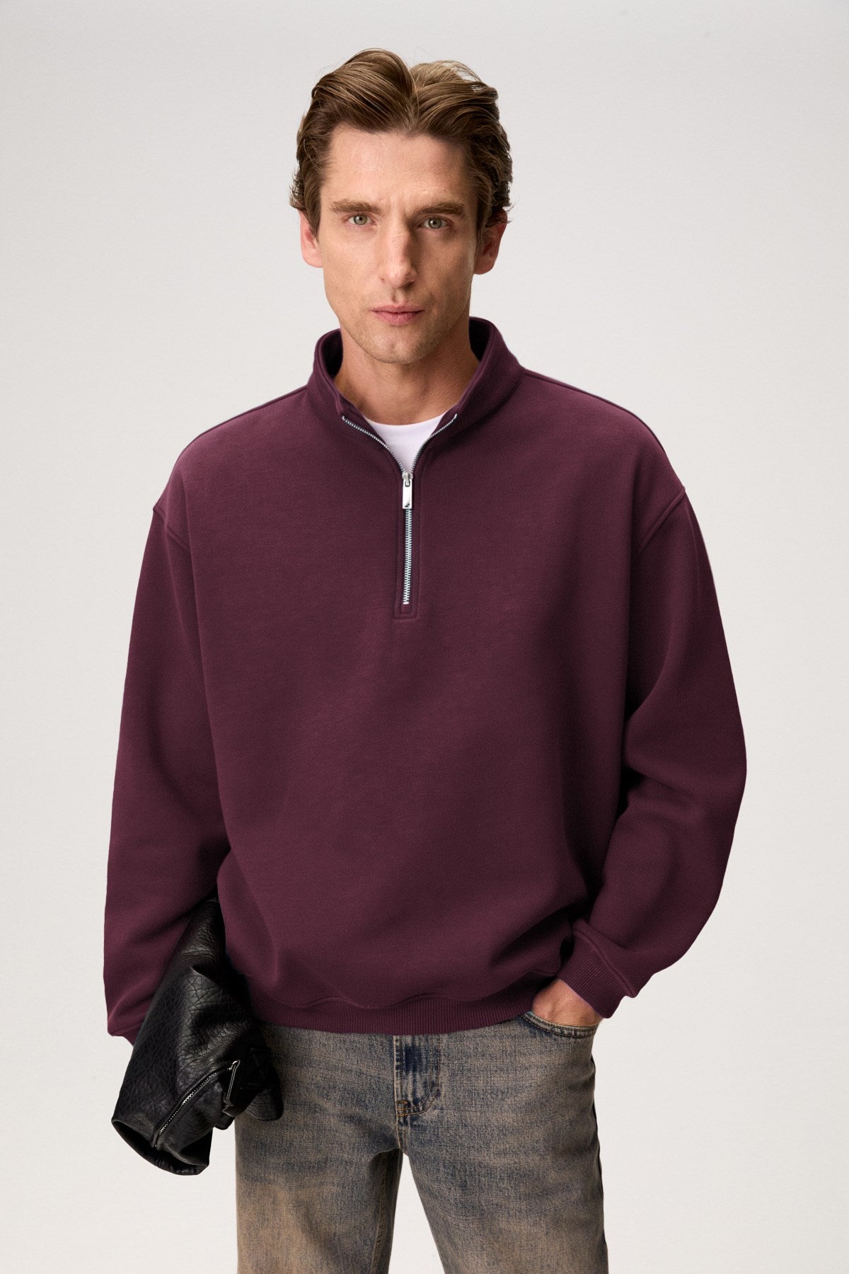 GRIMELANGE FAYED Herren Sweatshirt mit Stehkragen Bordeaux