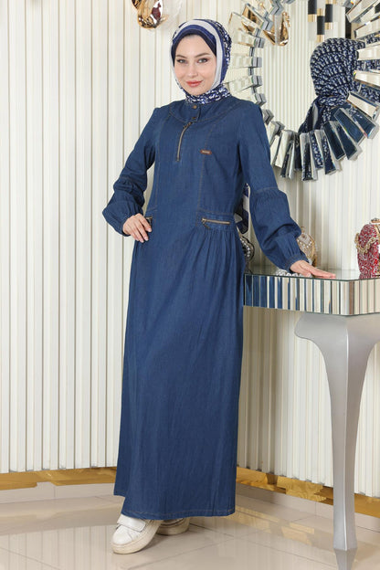 Reißverschluss-Detail Denim-Kleid