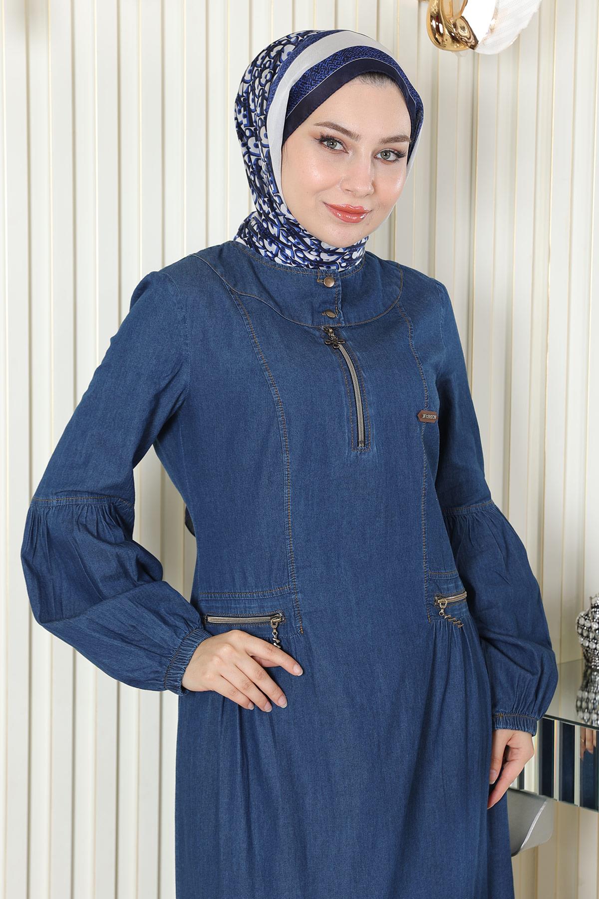 Reißverschluss-Detail Denim-Kleid