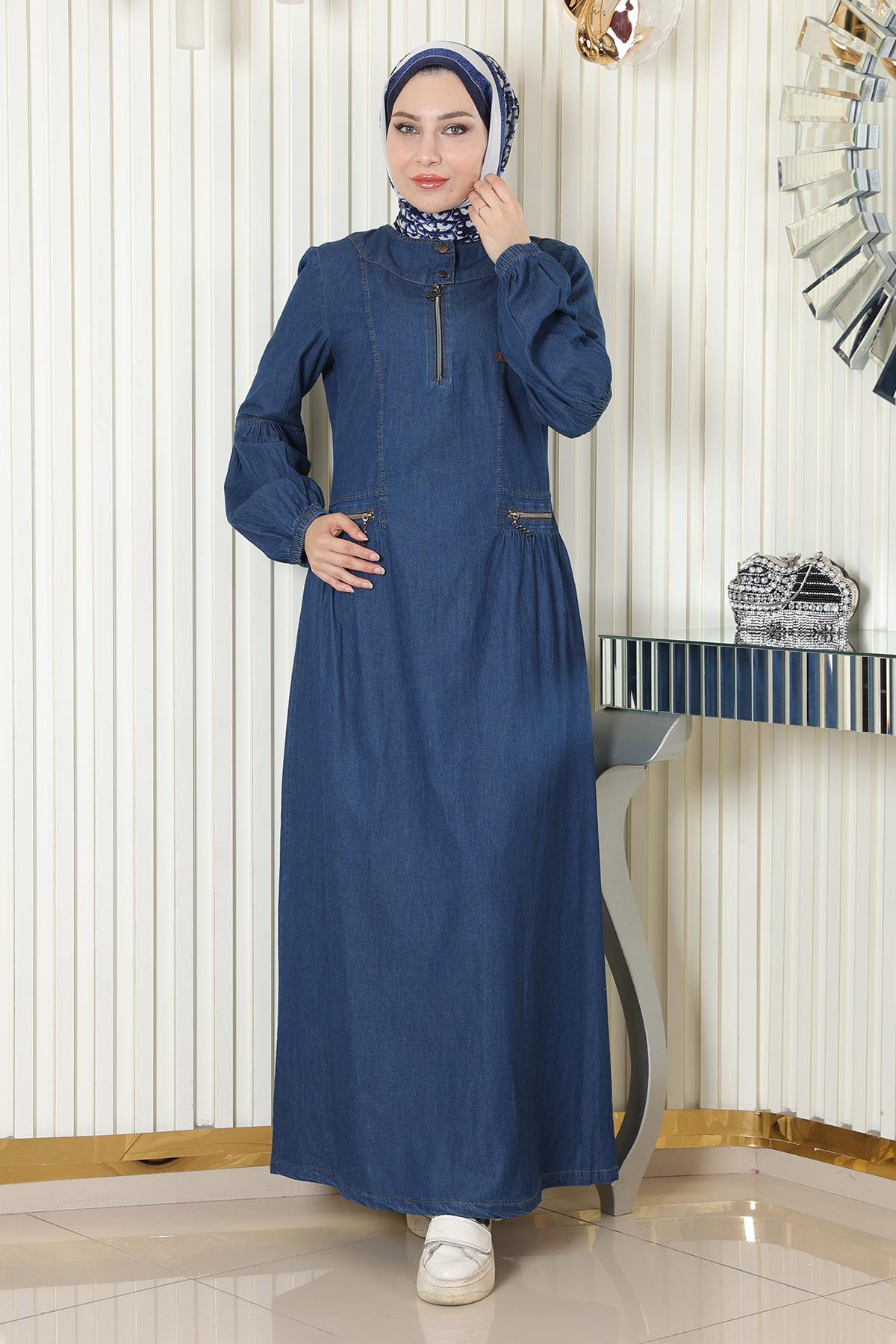 Reißverschluss-Detail Denim-Kleid