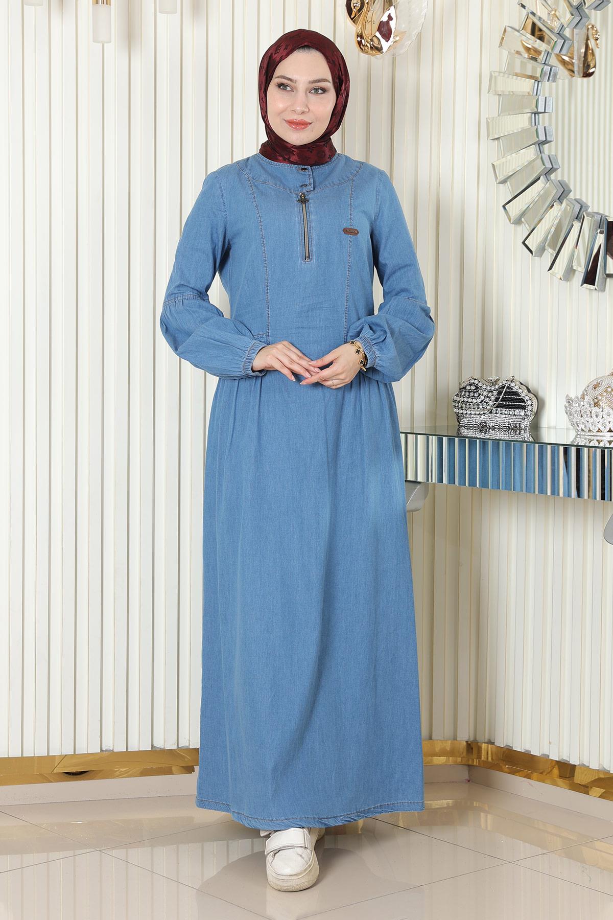 Reißverschluss-Detail Denim-Kleid