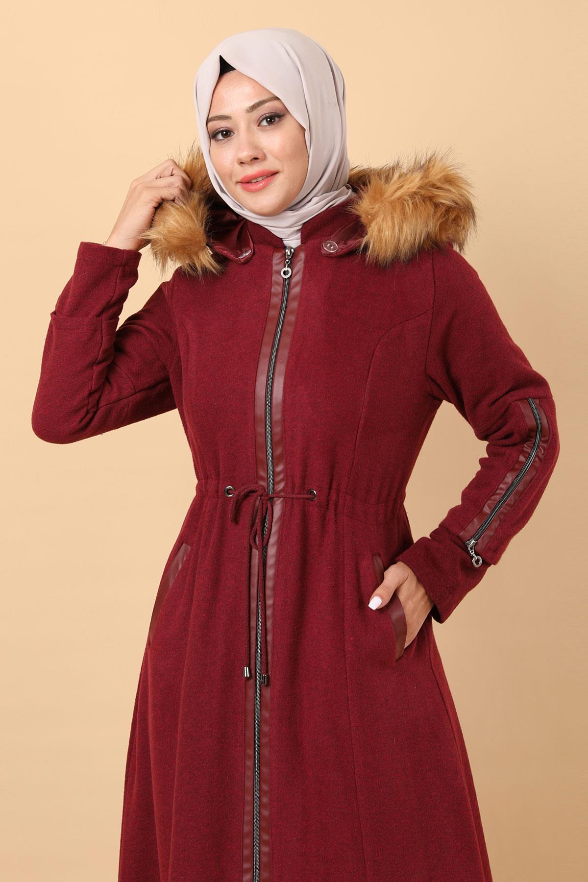 Reißverschluss Leder Detail Wollmantel Anthrazit 12264