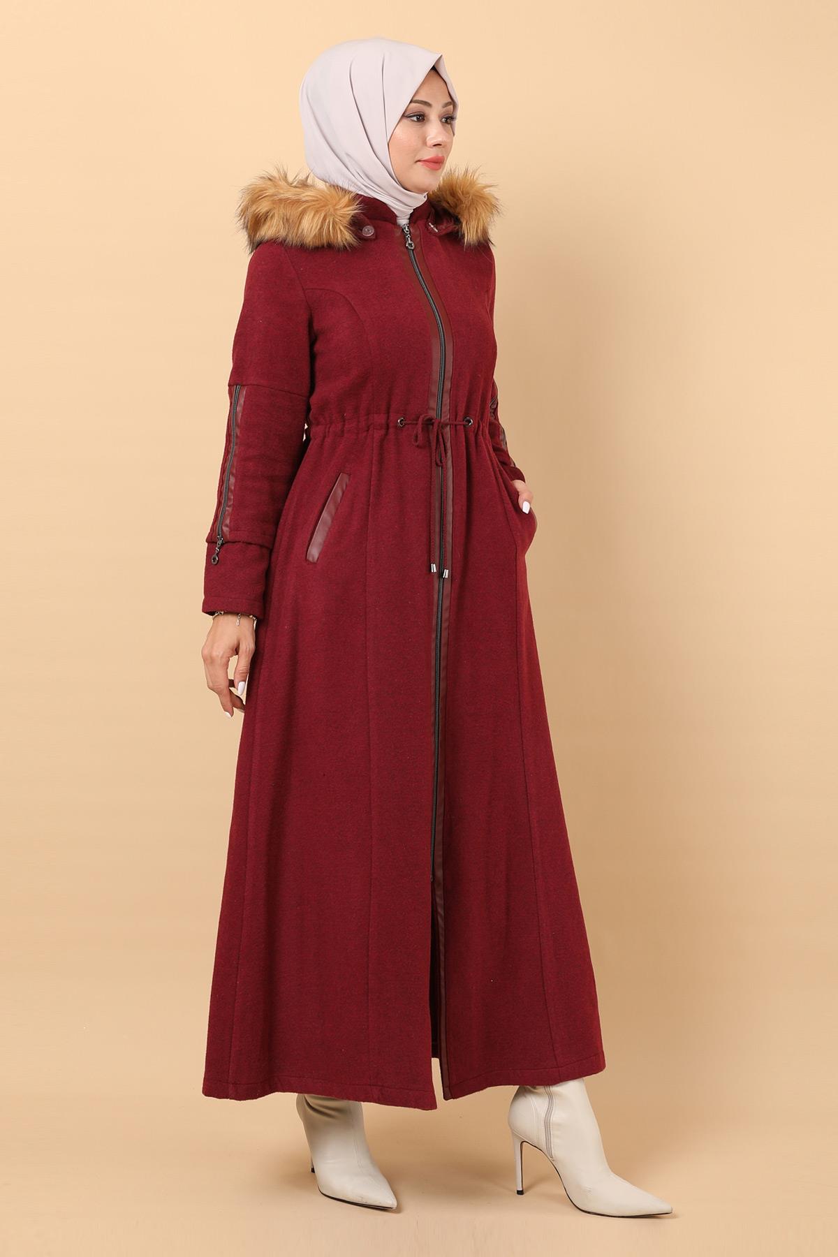 Reißverschluss Leder Detail Wollmantel Anthrazit 12264