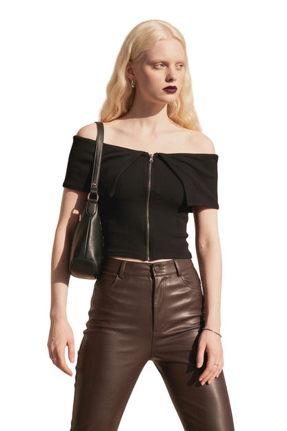 Abnehmbare Schulterkurzarm-Crop-Top
